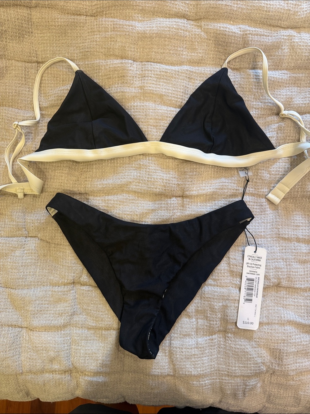 Bromelia Black Bikini Set with Cream Trim - Women Swim